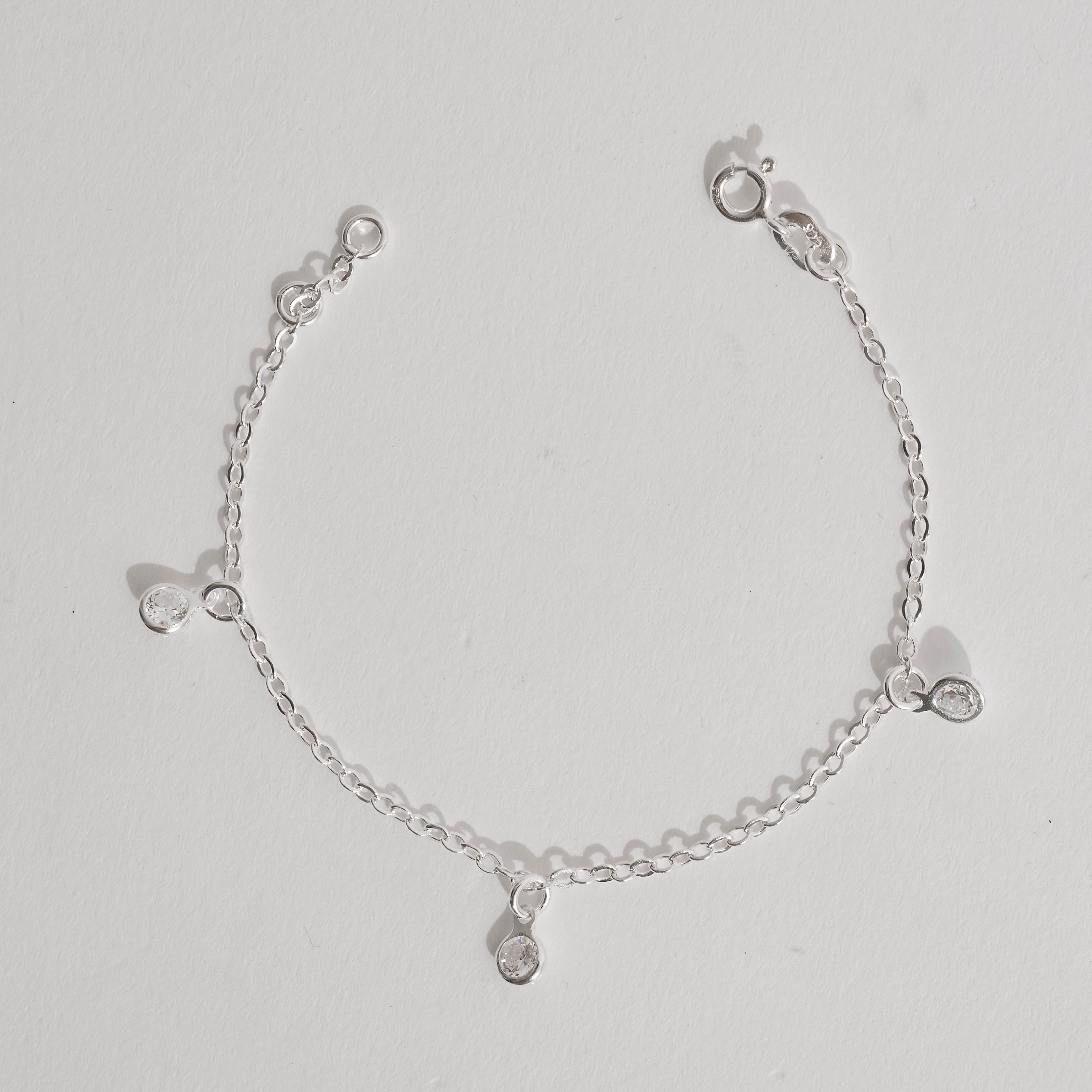 Pulseira infantil pingentes zircônia cristal 4mm 15cm