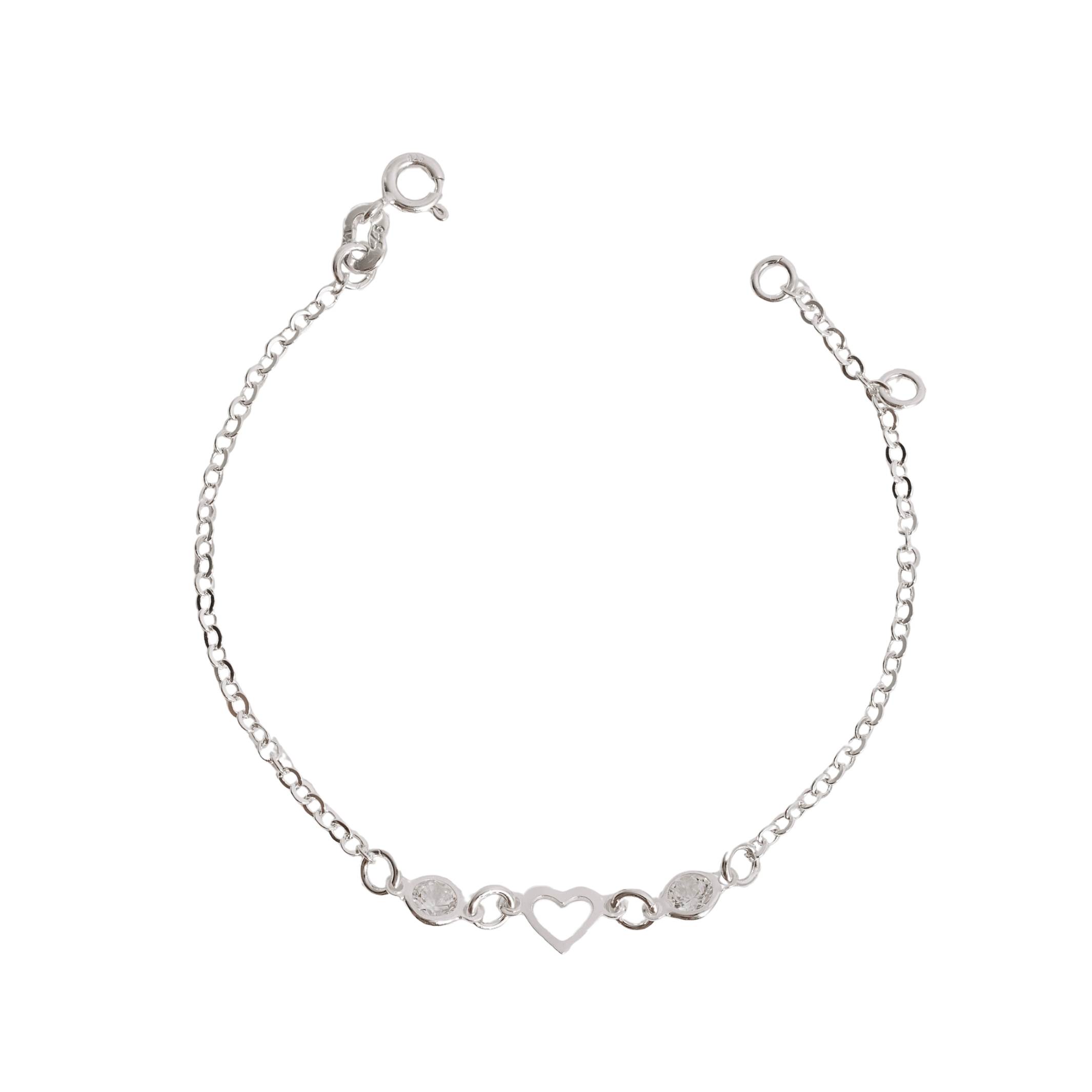 Pulseira infantil entremeio zircônias e coração vazado 15,5cm