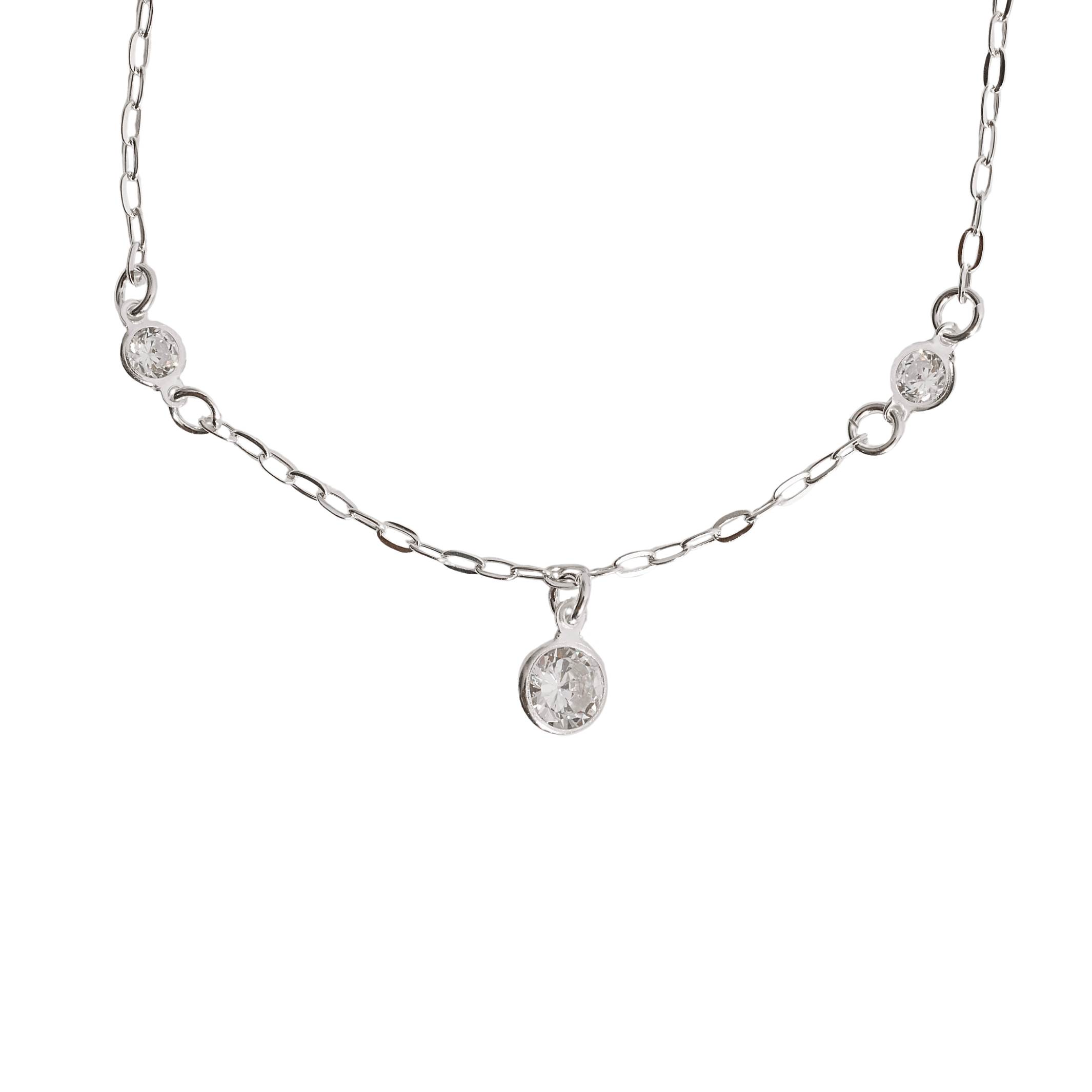 Pulseira entremeios e pingente zircônias 4 e 7mm 19cm