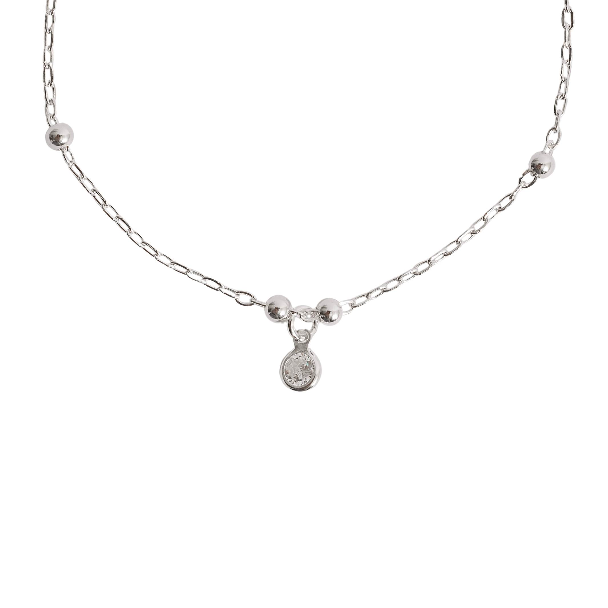 Pulseira infantil entremeio bolas 3mm e pingente zircônia 4mm 15cm