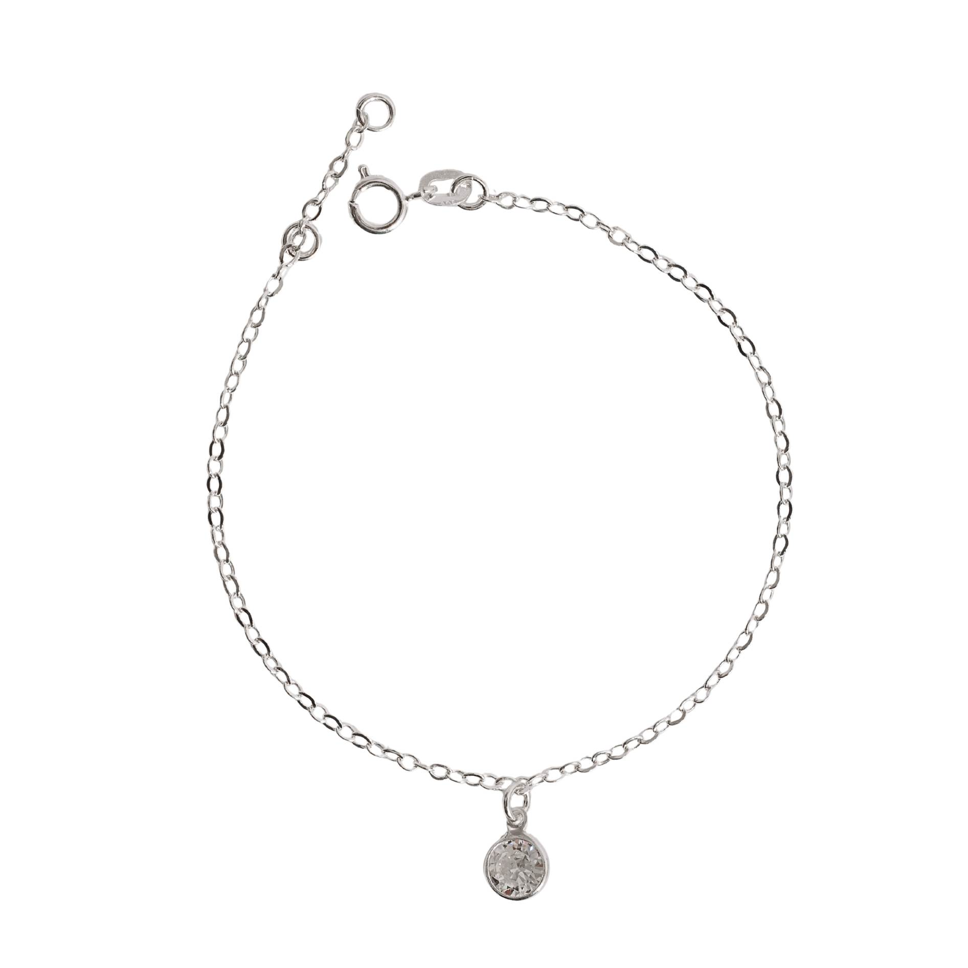 Pulseira pingente zircônia redonda 7mm 19cm