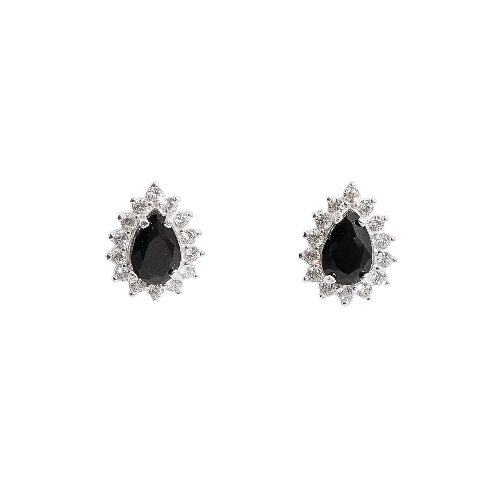 Imagem Brinco zircônia gota ônix com cravejado 10mm