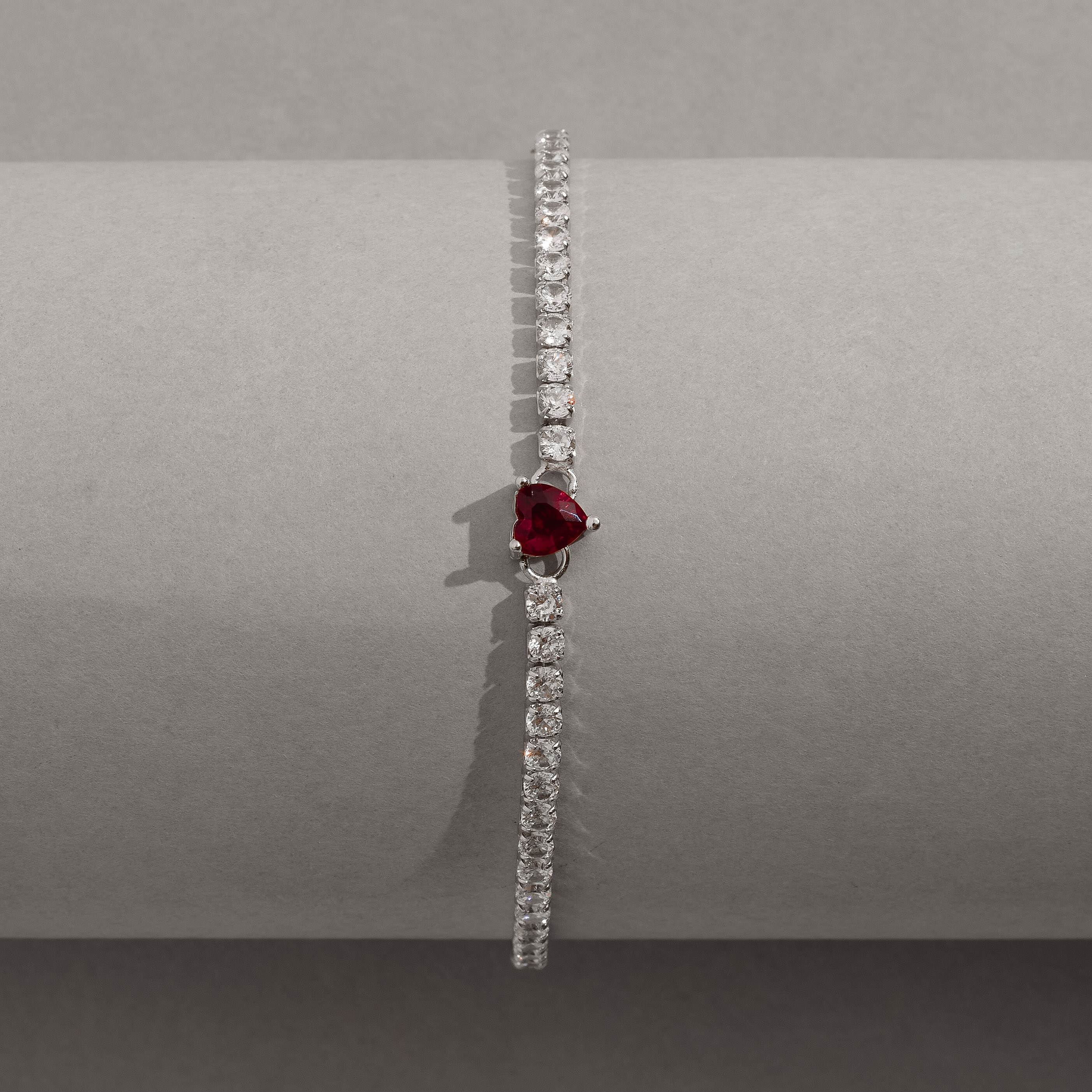 Imagem Secundária Pulseira Riviera 2.5 detalhe zircônia coração vermelho 16,5cm com alongadora ródio