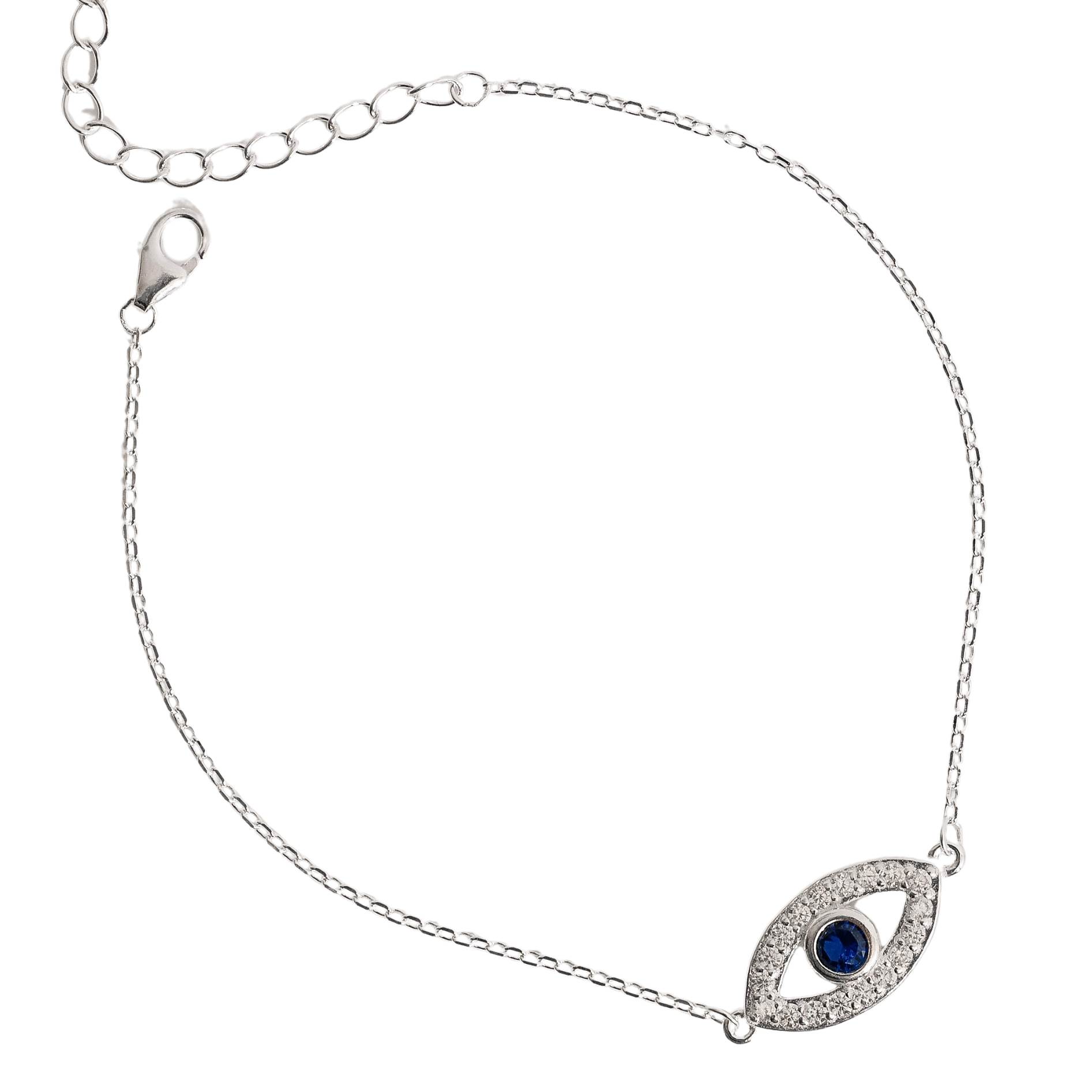 Imagem Pulseira entremeio olho grego cravejado detalhe zircônia azul 16mm