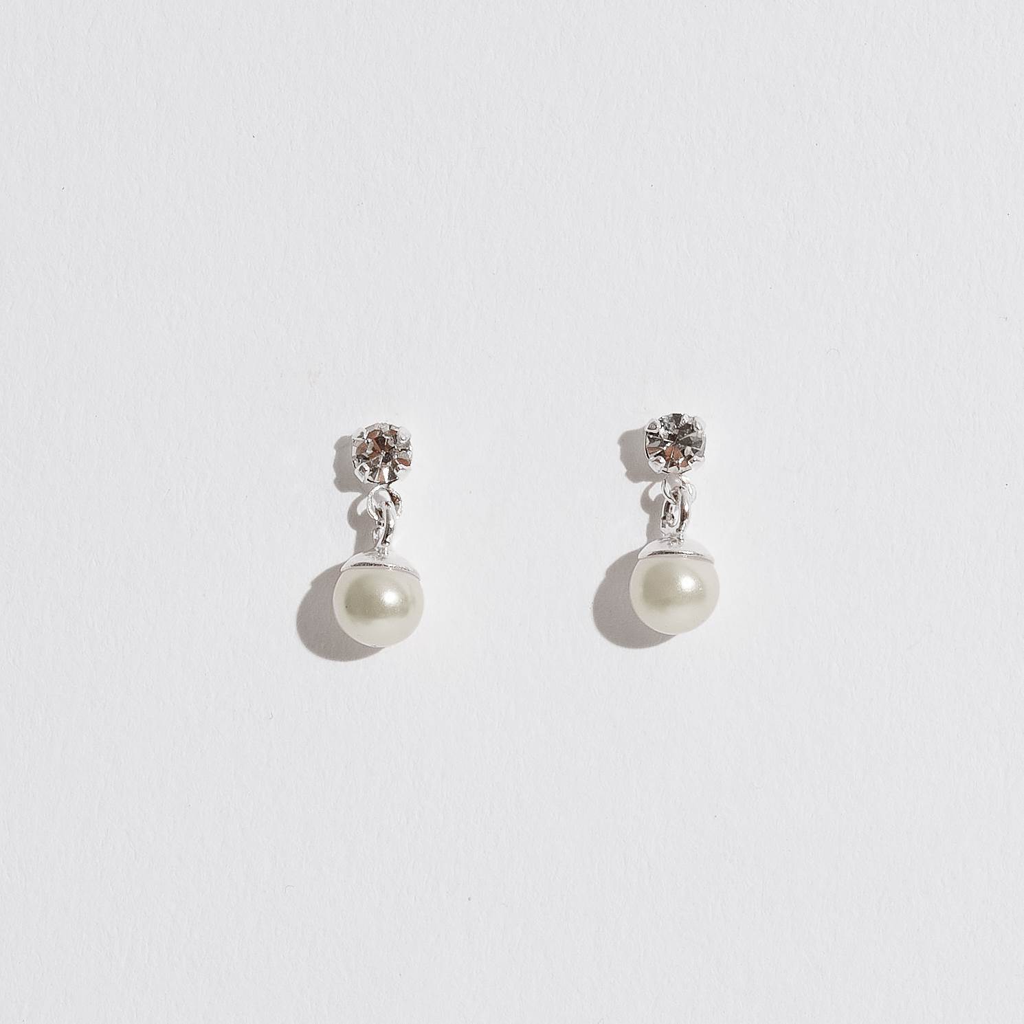 Brinco zircônia cristal 3mm pingente pérola 5mm