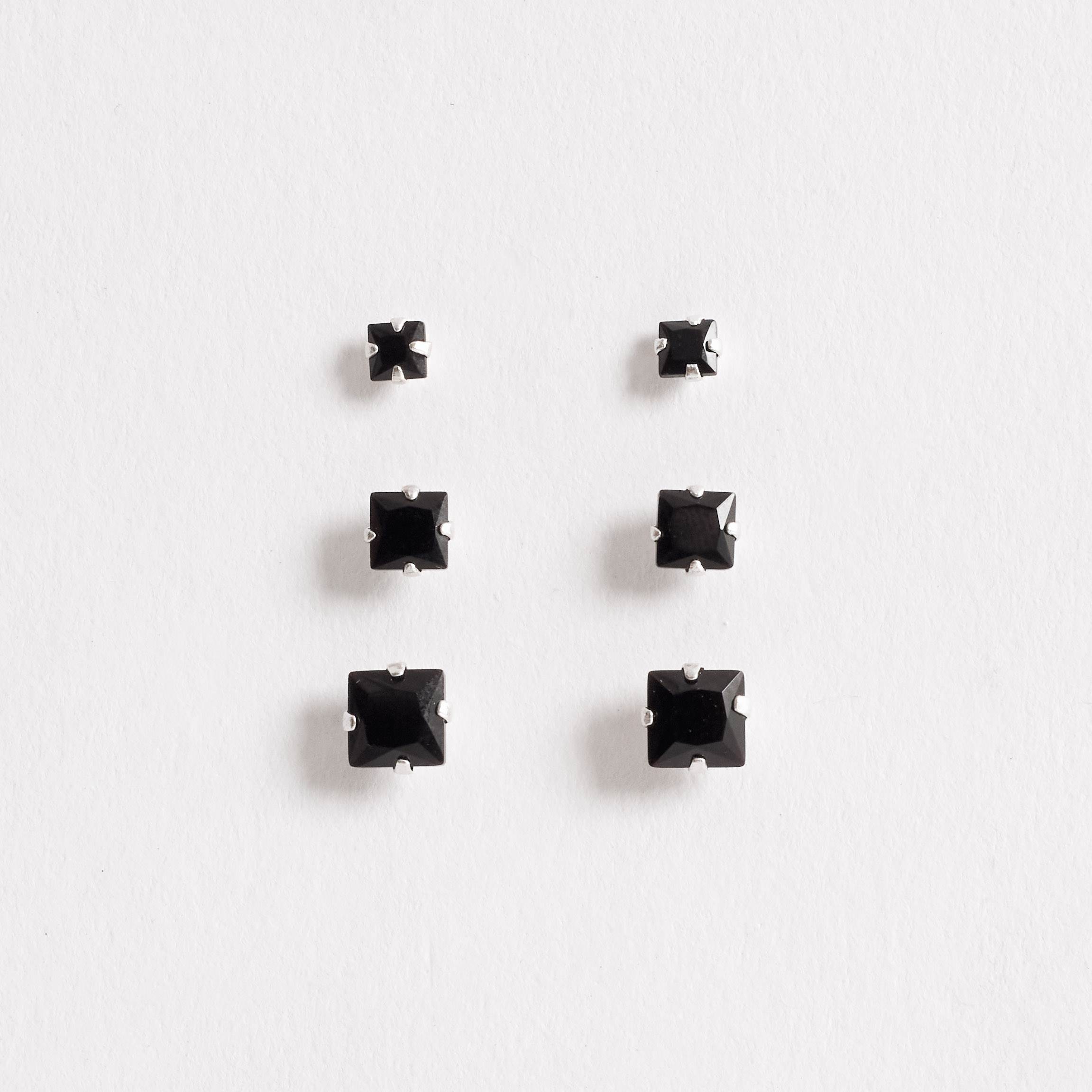 Trio zircônias quadradas 3, 4 e 5mm ônix