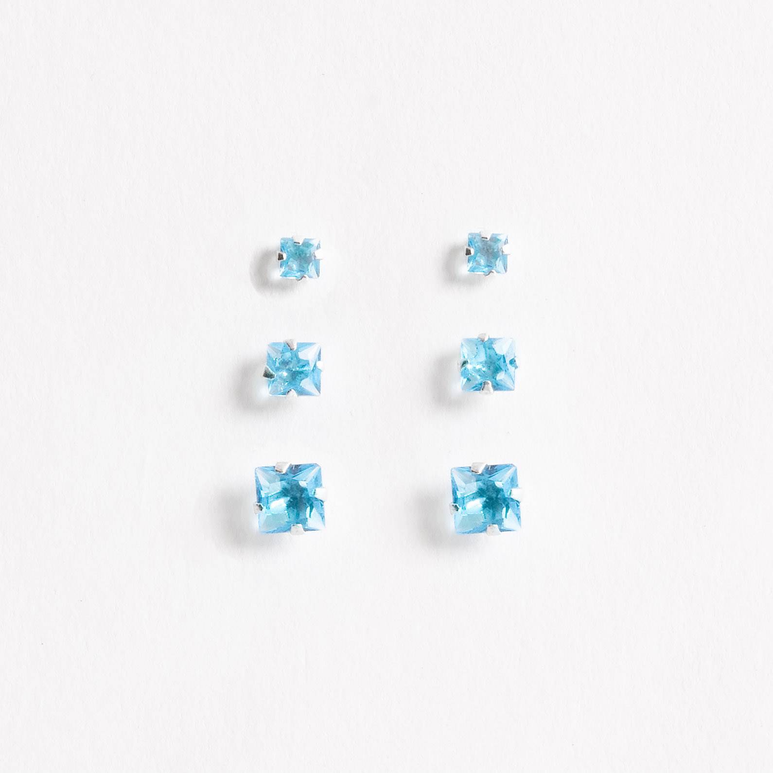 Trio zircônias quadradas 3, 4 e 5mm azul