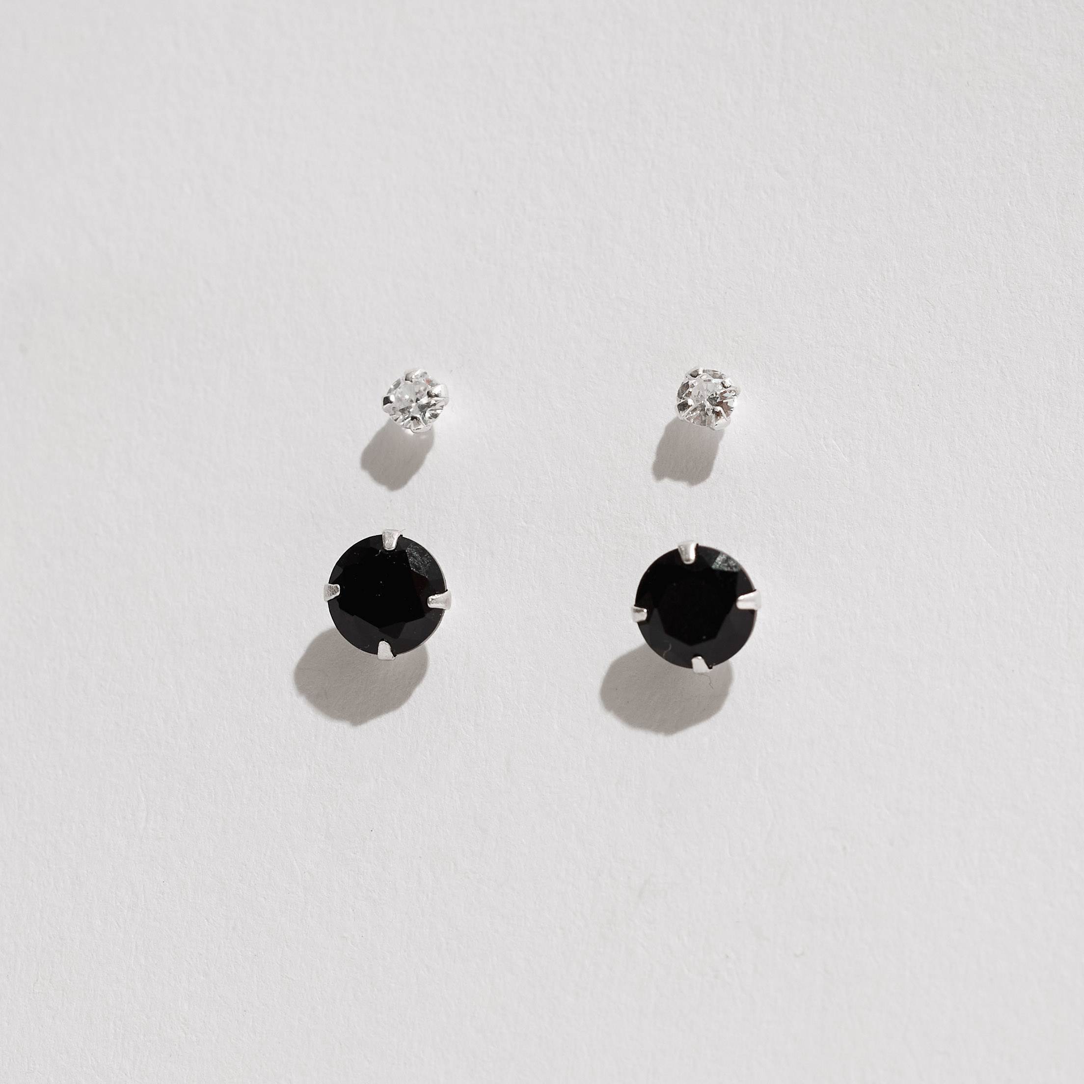 Dupla zircônias redonda cristal 3mm e ônix 6mm
