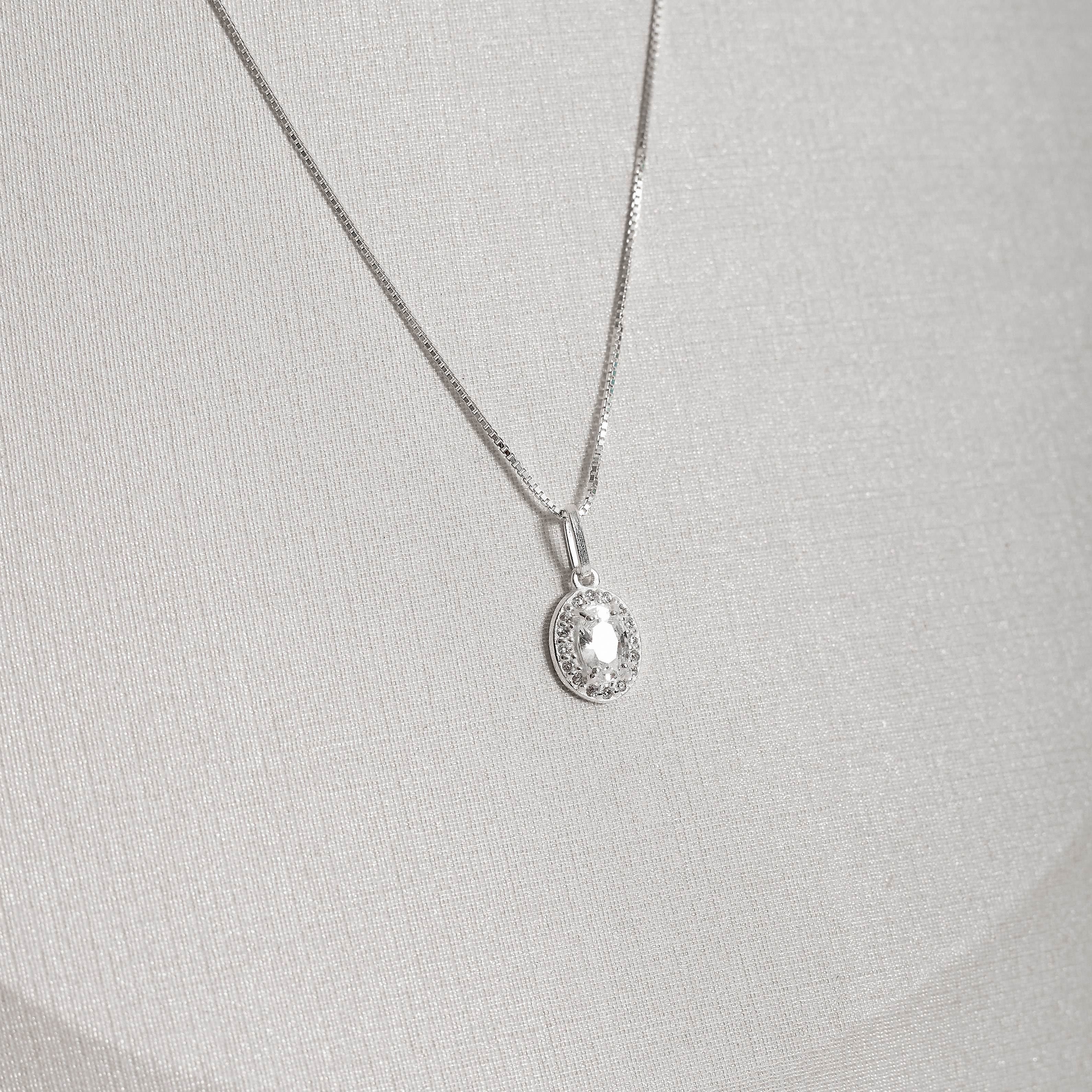 Colar pingente zircônia cristal oval cravejada 9mm 45cm