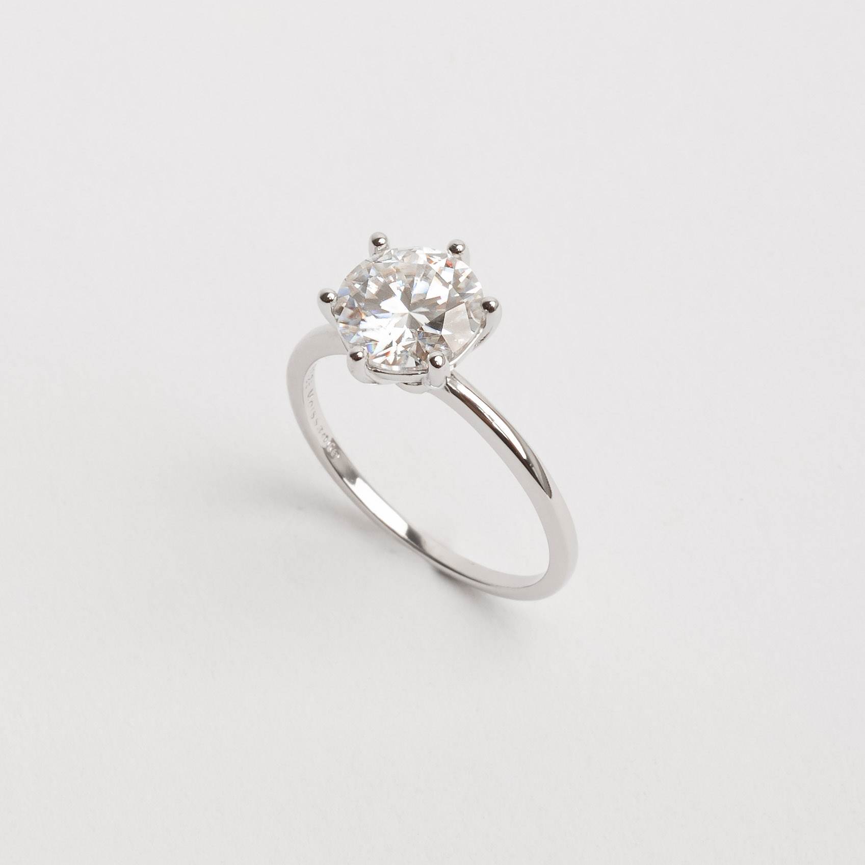 Anel solitário moissanite cristal 8mm ródio