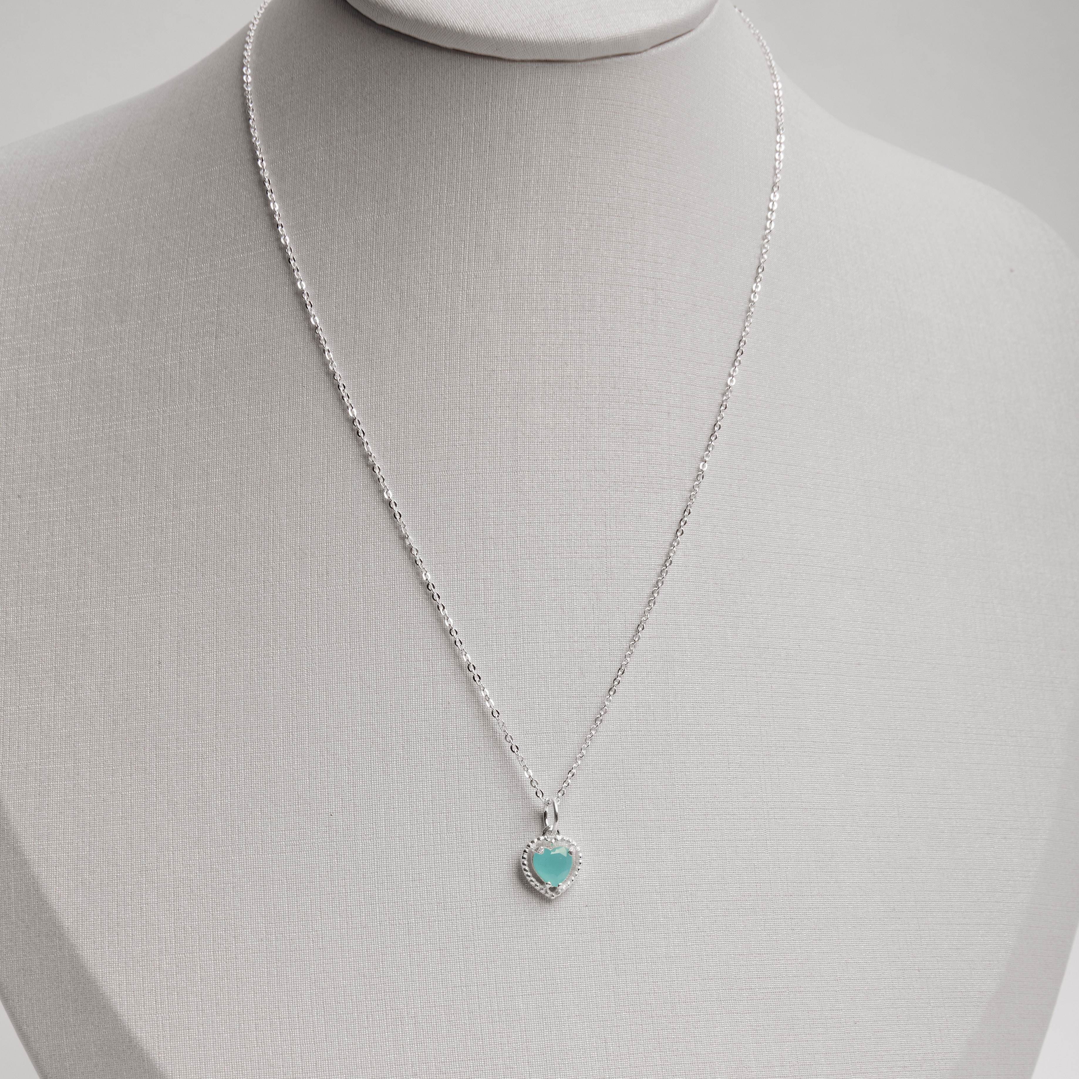 Imagem Secundária Colar pingente zircônia coração azul tiffany 6mm corrente cadeadinho 40cm