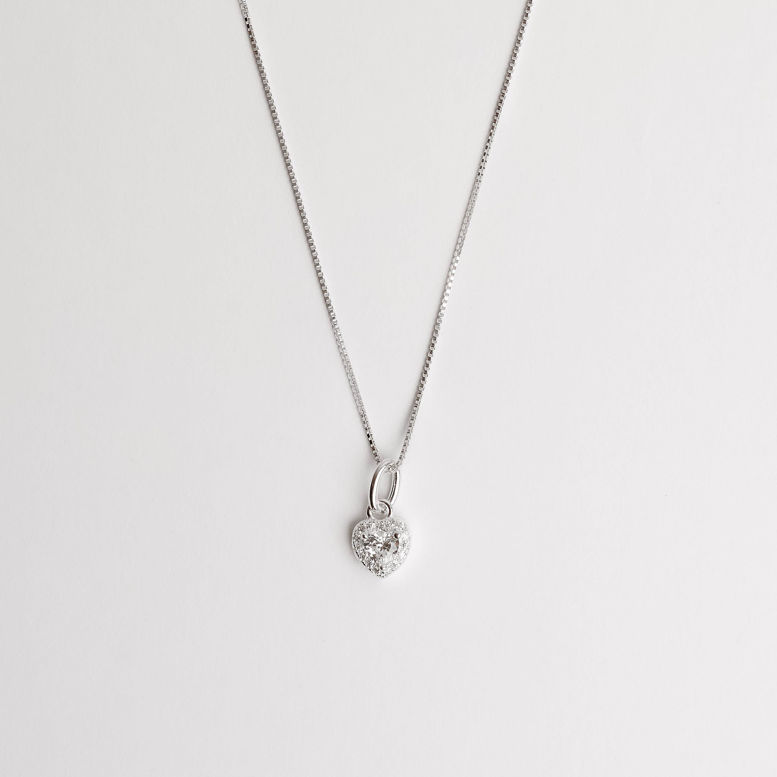Colar pingente zircônia coração com cravejado 7mm 40cm