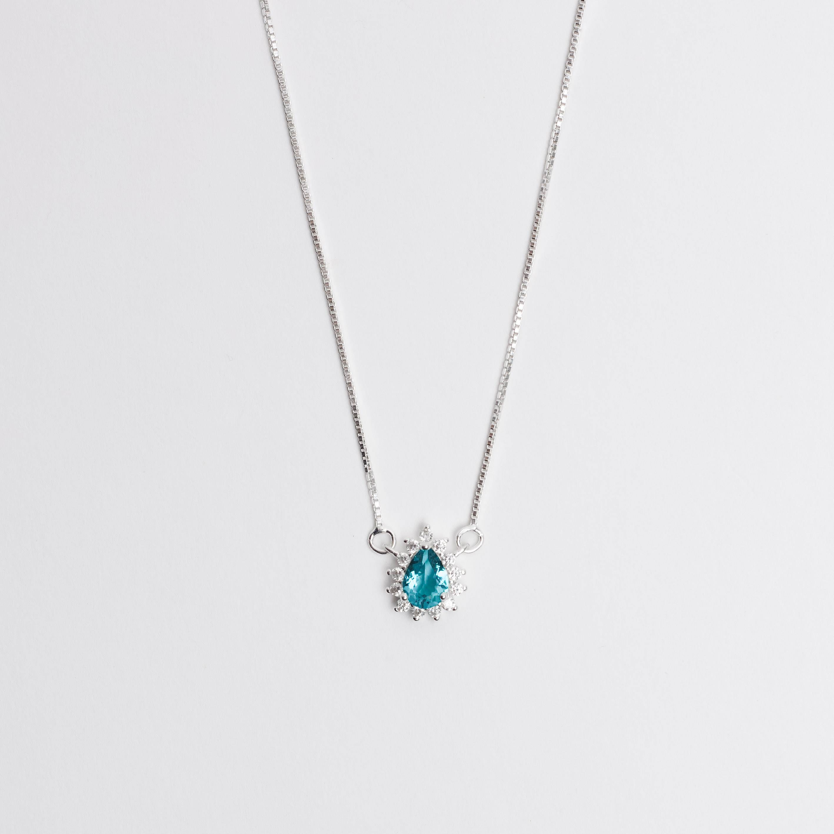 Imagem Colar zircônia gota turquesa com cravejado 11mm v15 45cm