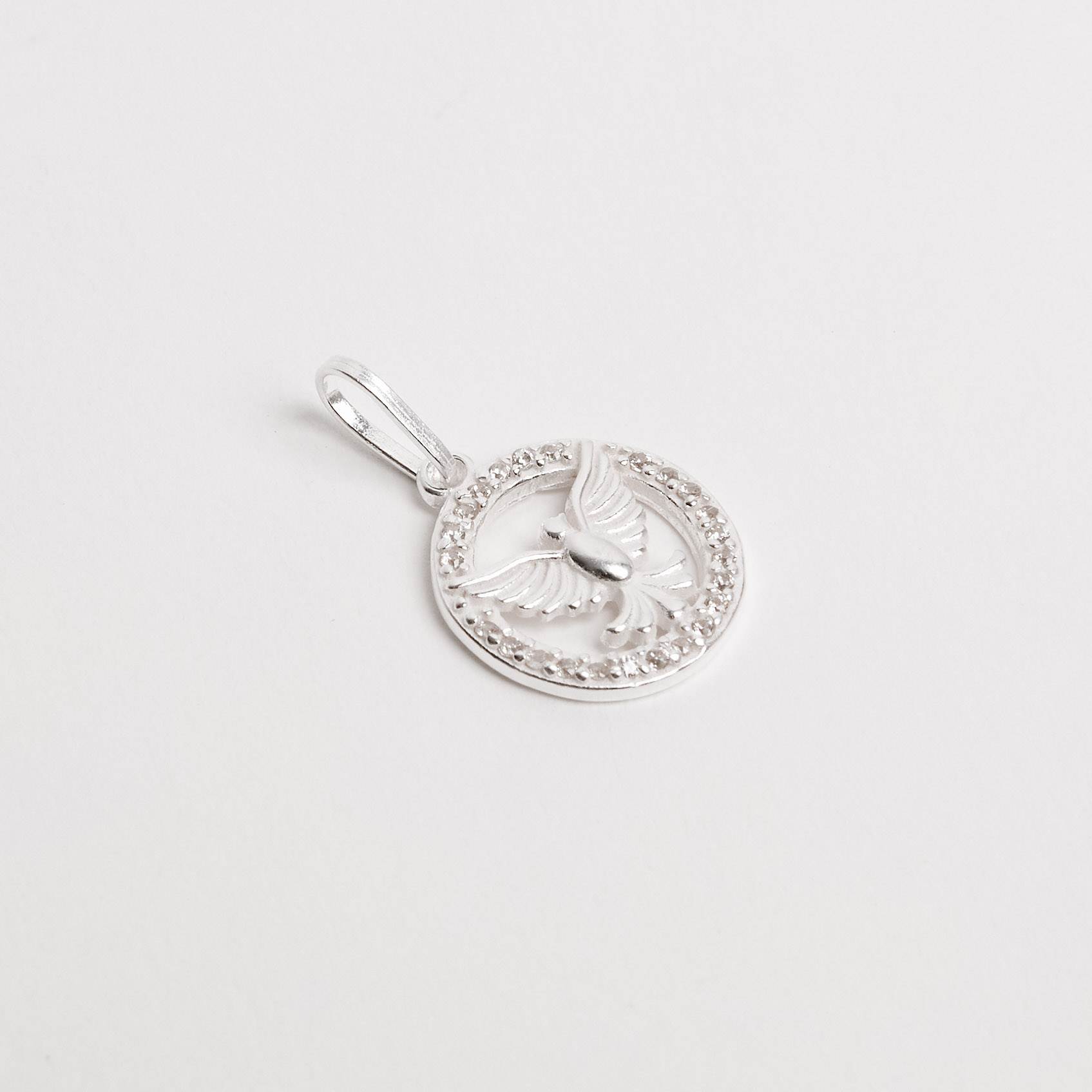 Pingente medalha vazada Espírito Santo cravejado 13mm