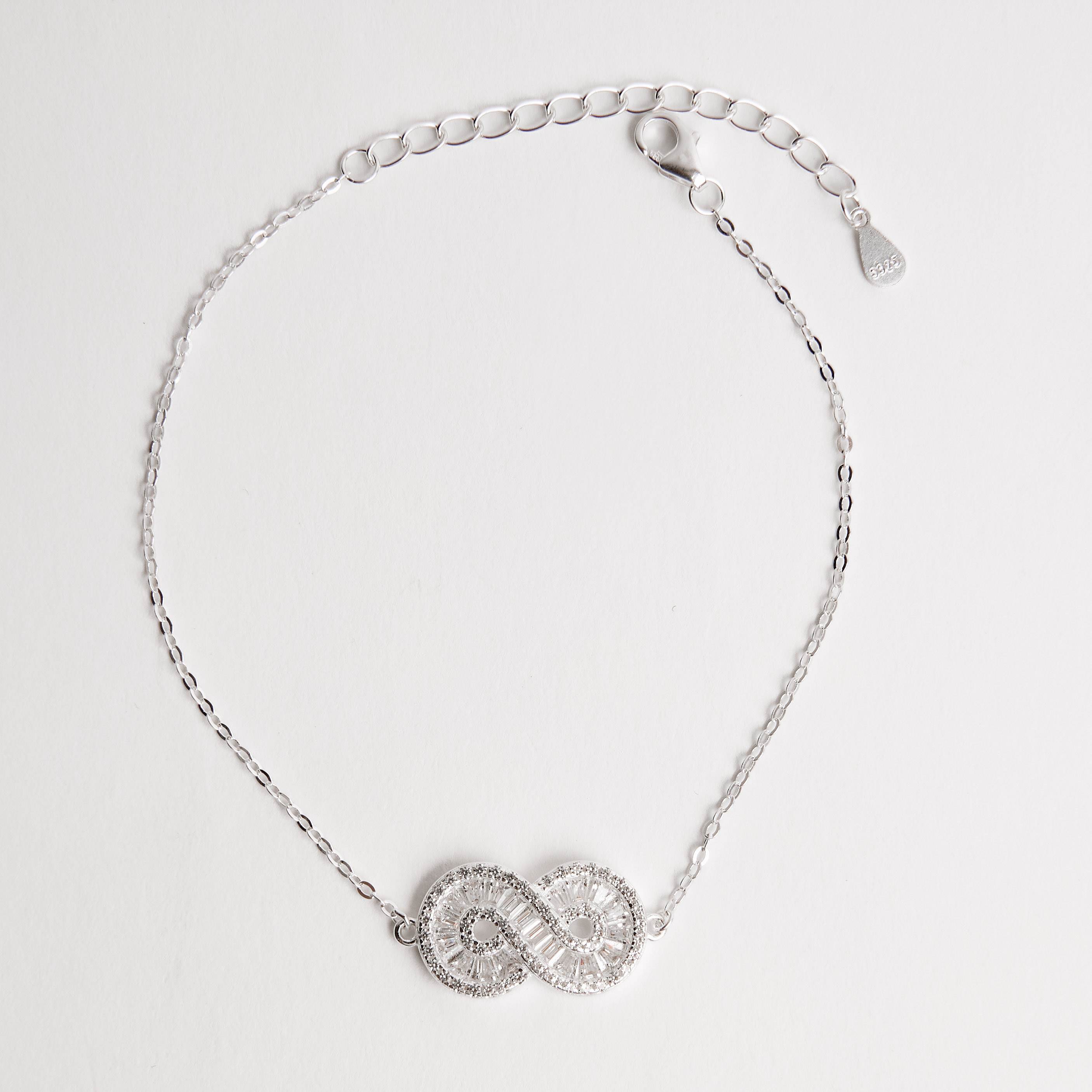 Pulseira entremeio infinito cravejado 17mm corrente cadeado 16+4cm