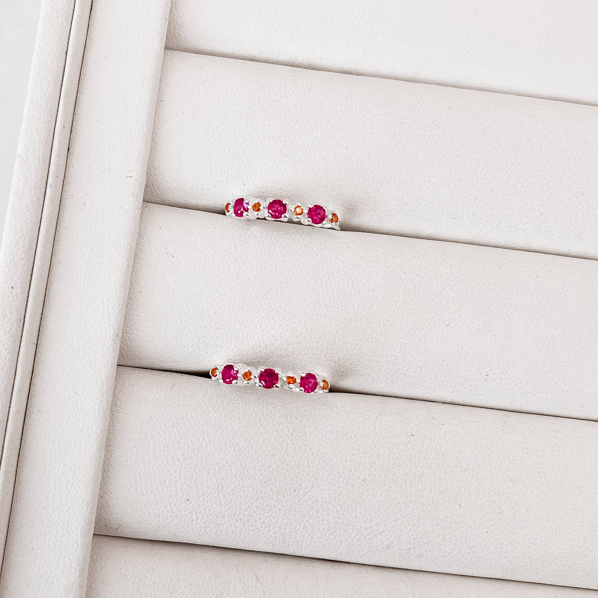 Imagem Anel zircônias redonda pink e laranja