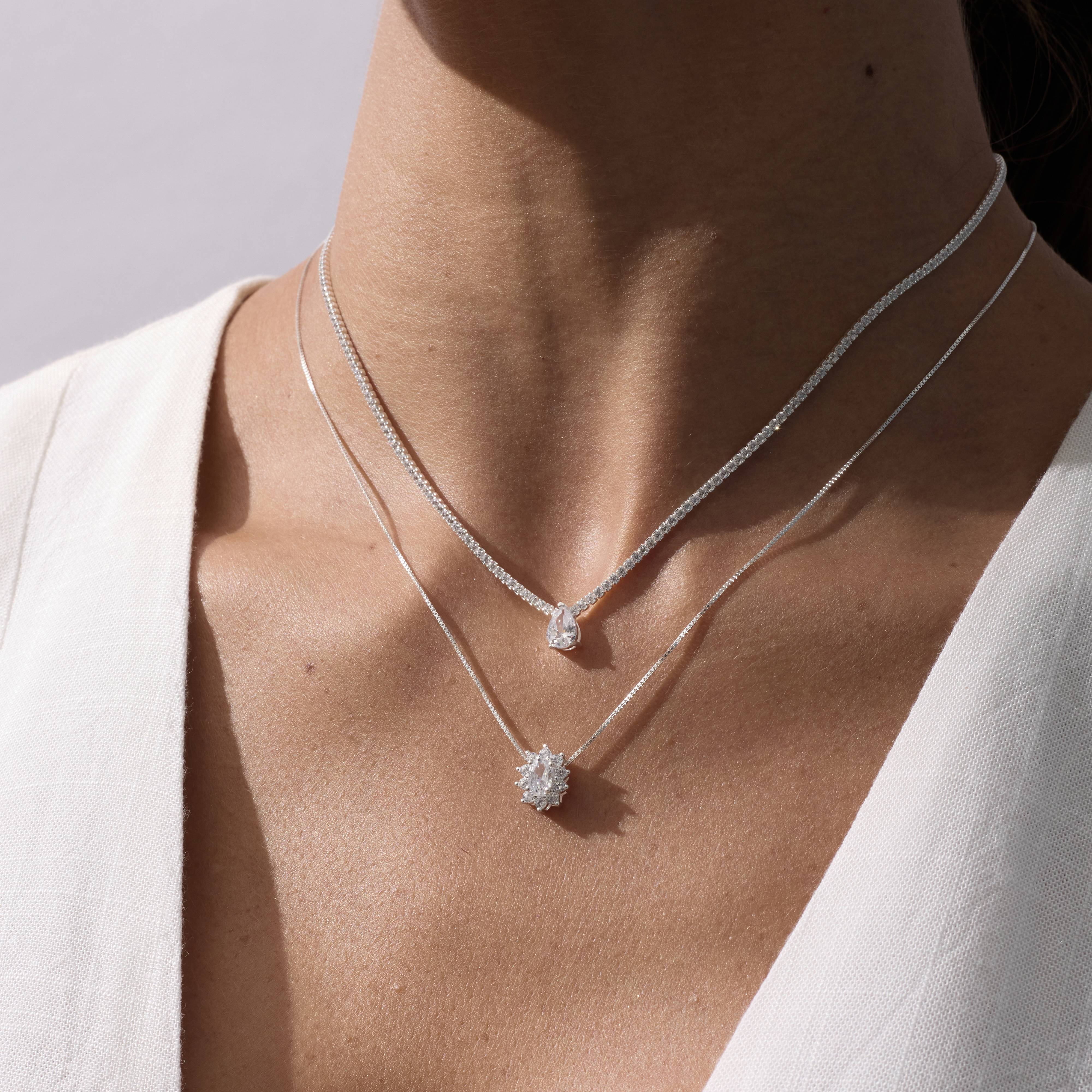 Imagem Secundária Colar zircônia oval com cravejado 11mm 45cm