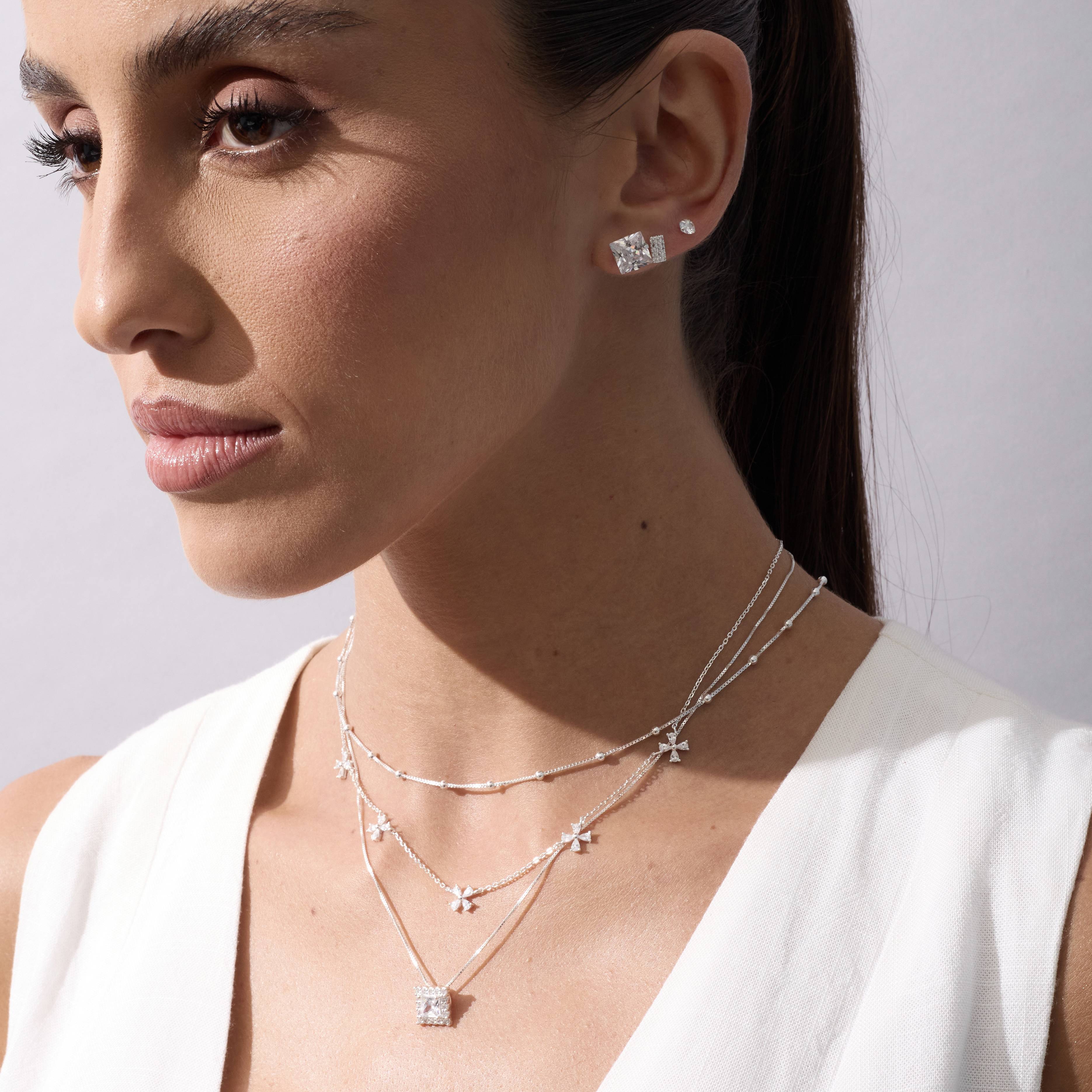 Imagem Secundária Colar pingente zircônia quadrada com cravejado 10mm 45cm