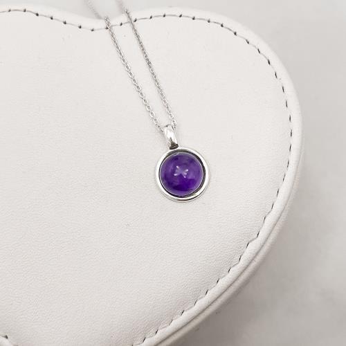 Colar pingente ametista 12mm corrente cadeado 45cm