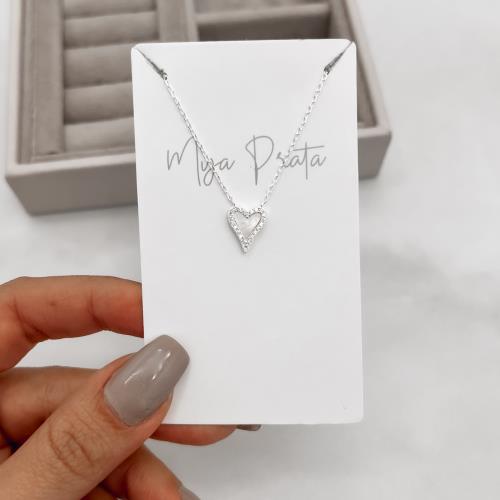 Colar coração madrepérola com cravejado 11mm corrente cadeado 45+5cm