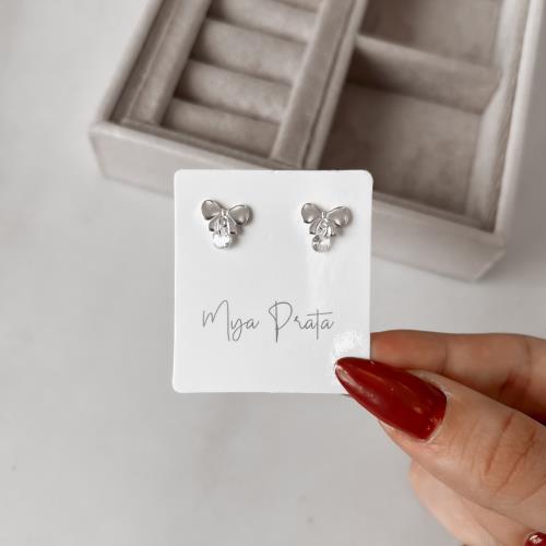 Brinco laço 10mm pingente cristal