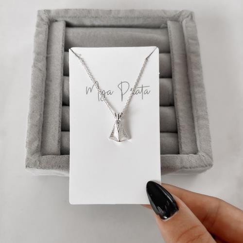 Colar Nsa. Sra. Aparecida detalhe zircônias 17mm corrente cadeadinho 45cm