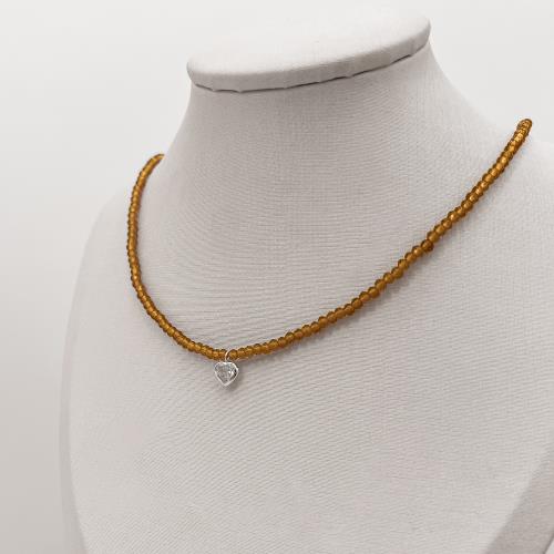 Choker cristal mostarda 3mm pingente zircônia coração cristal 6mm 40+5cm
