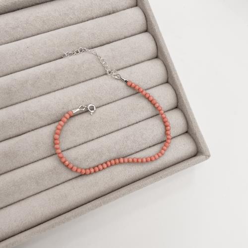 Pulseira cristal salmão fosco claro 3mm 16cm com alongadora