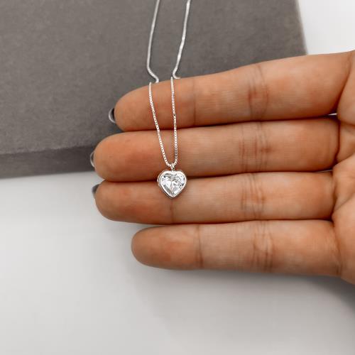 Colar zircônia coração embutida 8mm 45cm