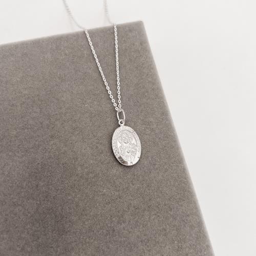 Colar pingente medalha dupla face Sagrado Coração de Jesus e cruz 16mm corrente cadeadinho 45cm