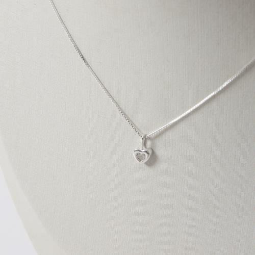 Colar pingente coração com zircônia 7mm 40cm