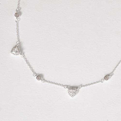 Colar entremeios zircônia redonda e zircônia coração com cravejado 7mm corrente cadeado 40+5cm