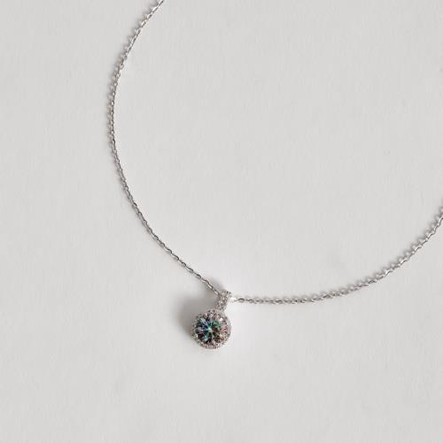 Colar pingente moissanite rainbow green 6.5mm com cravejado corrente cadeadinho 45cm ródio