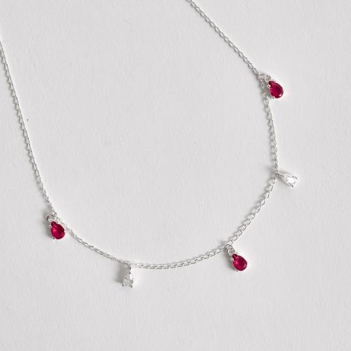 Colar pingentes zircônias gota cristal 5mm e cereja 6mm corrente grumet 45cm