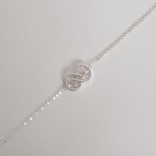 Pulseira entremeio infinito cravejado 17mm corrente cadeado 16+4cm