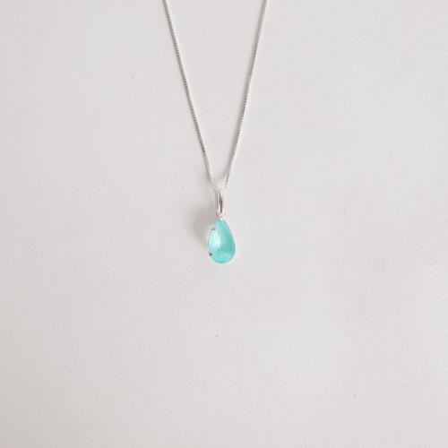 Colar pingente zircônia gota turmalina leitoso 12mm 45cm