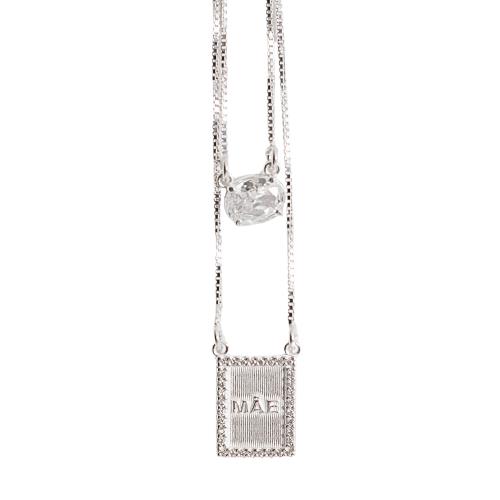 Escapulário placa mãe cravejada e zircônia oval v15 60cm