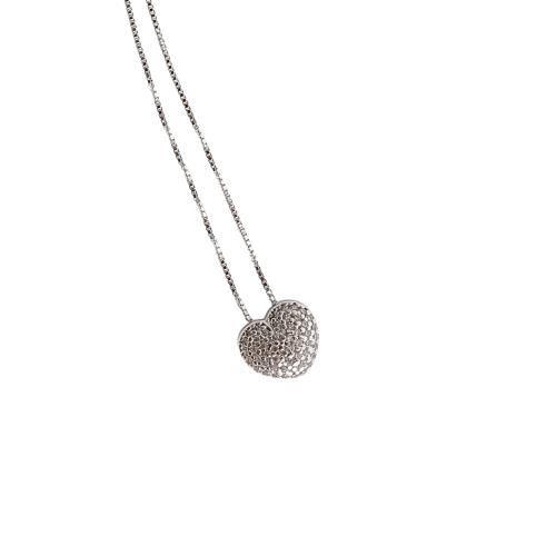 Colar coração cravejado cristal passante 10mm 45cm