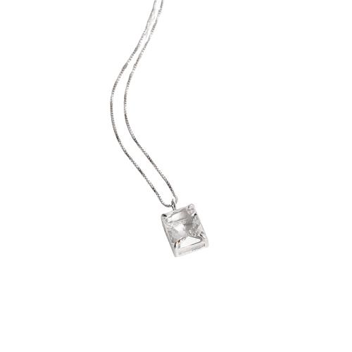 Colar pingente zircônia retangular cristal 10mm 45cm