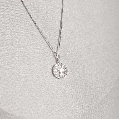 Colar pingente medalha vazada árvore da vida cravejada 12mm 45cm