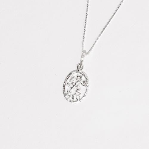 Colar pingente medalha São Jorge desenhada 14mm 45cm
