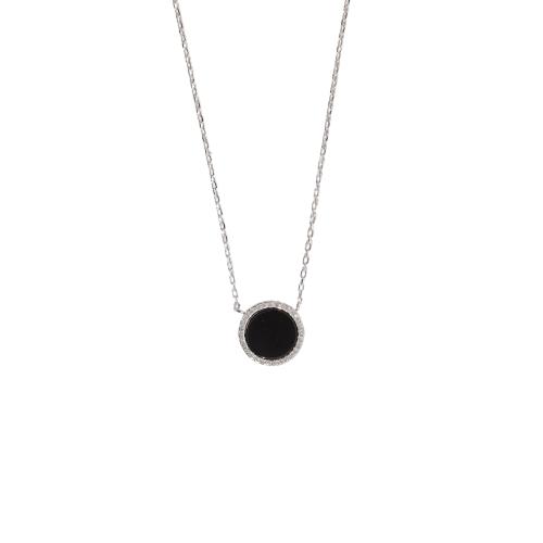 Colar círculo pedra ônix com cravejado 12mm corrente cadeado 45+5cm