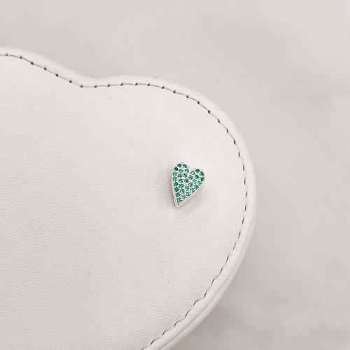 Berloque separador coração alongado cravejado verde 10mm