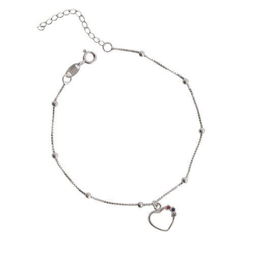 Pulseira pingente coração vazado detalhe cravejado colorido 11mm com bolas