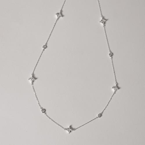 Colar entremeio zircônias redonda 3mm e losango 6mm 40+5cm