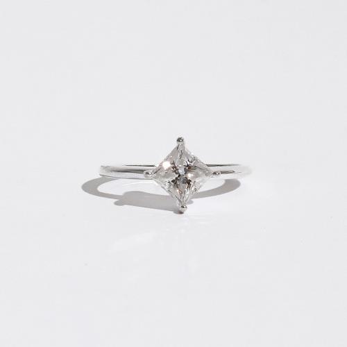 Anel solitário moissanite losango cristal 6x6mm
