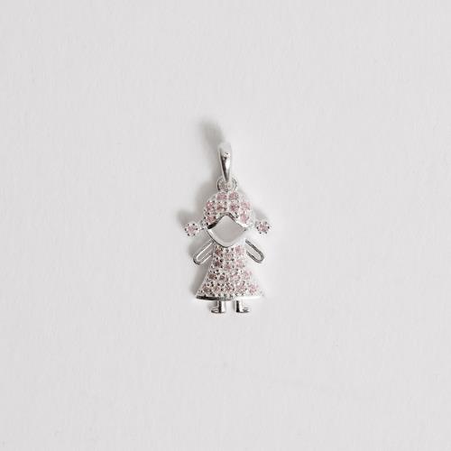 Pingente menina cravejada rosa 15mm