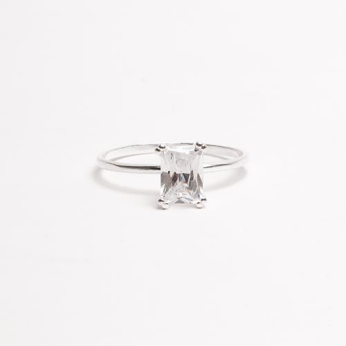 Anel solitário zircônia retangular 7x5mm