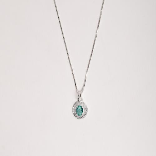 Colar pingente medalha trabalhada 11mm com zircônia oval turmalina 45cm