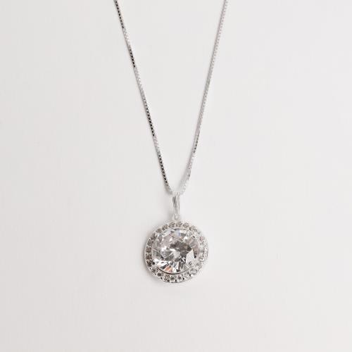 Colar pingente zircônia redonda com cravejado 14mm 45cm